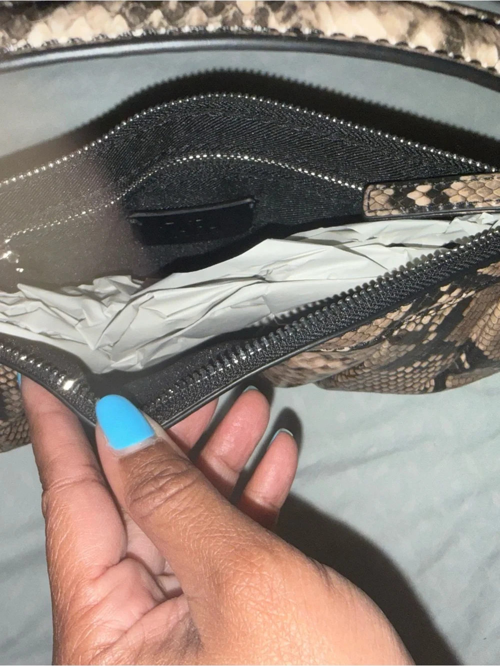 Zara Snake-Print Shoulder Bag in Brown, Black & Cream